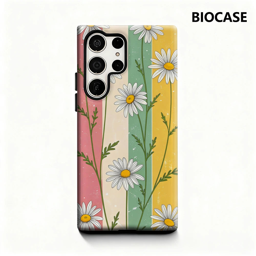Daisy Stripes Handyhülle für Samsung Galaxy S25 Ultra S24 S23 Ultra Plus, glänzende doppellagige Rückseite