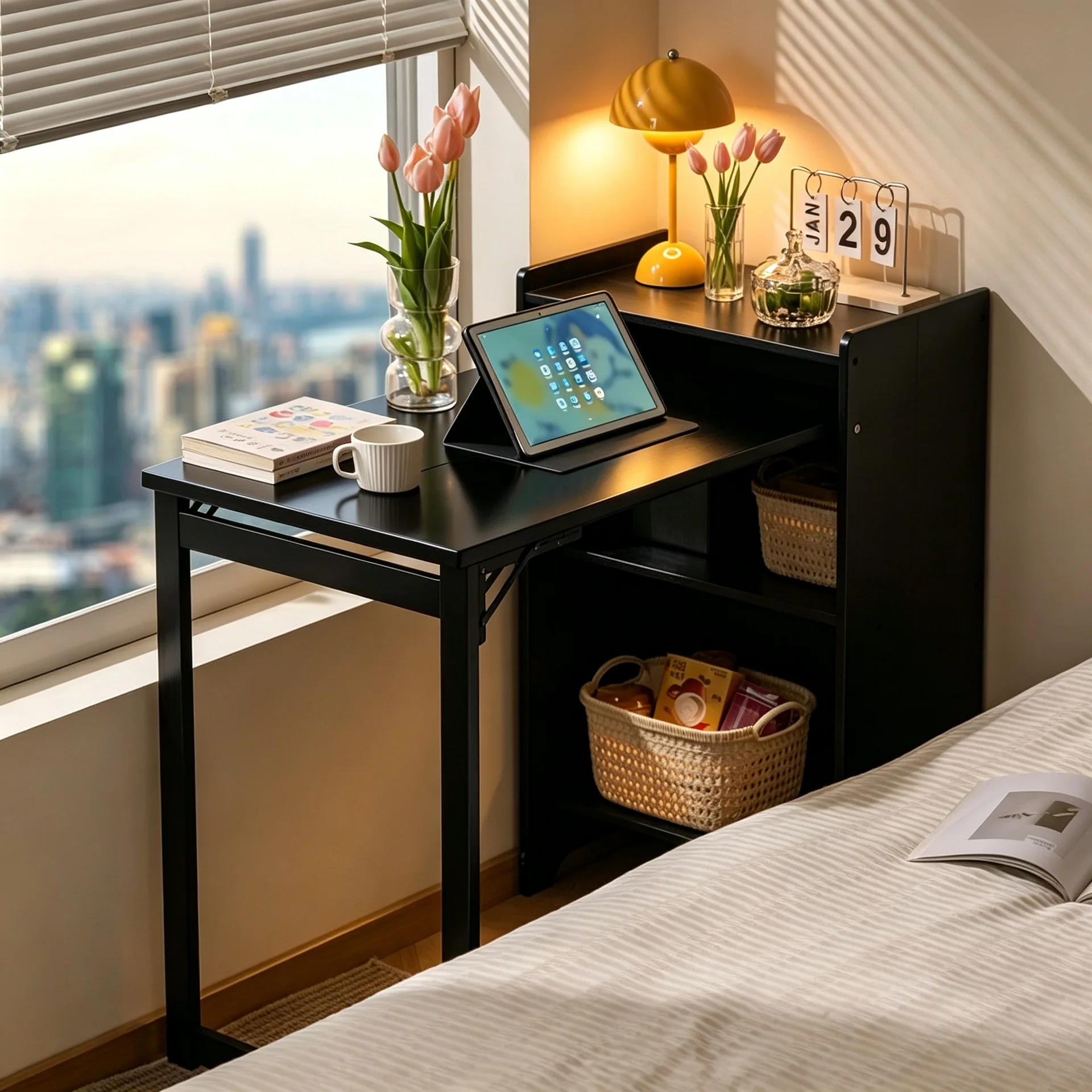 Solid wood desk foldable learning writing table rectangular computer table adult household small apartment bedroom bedside