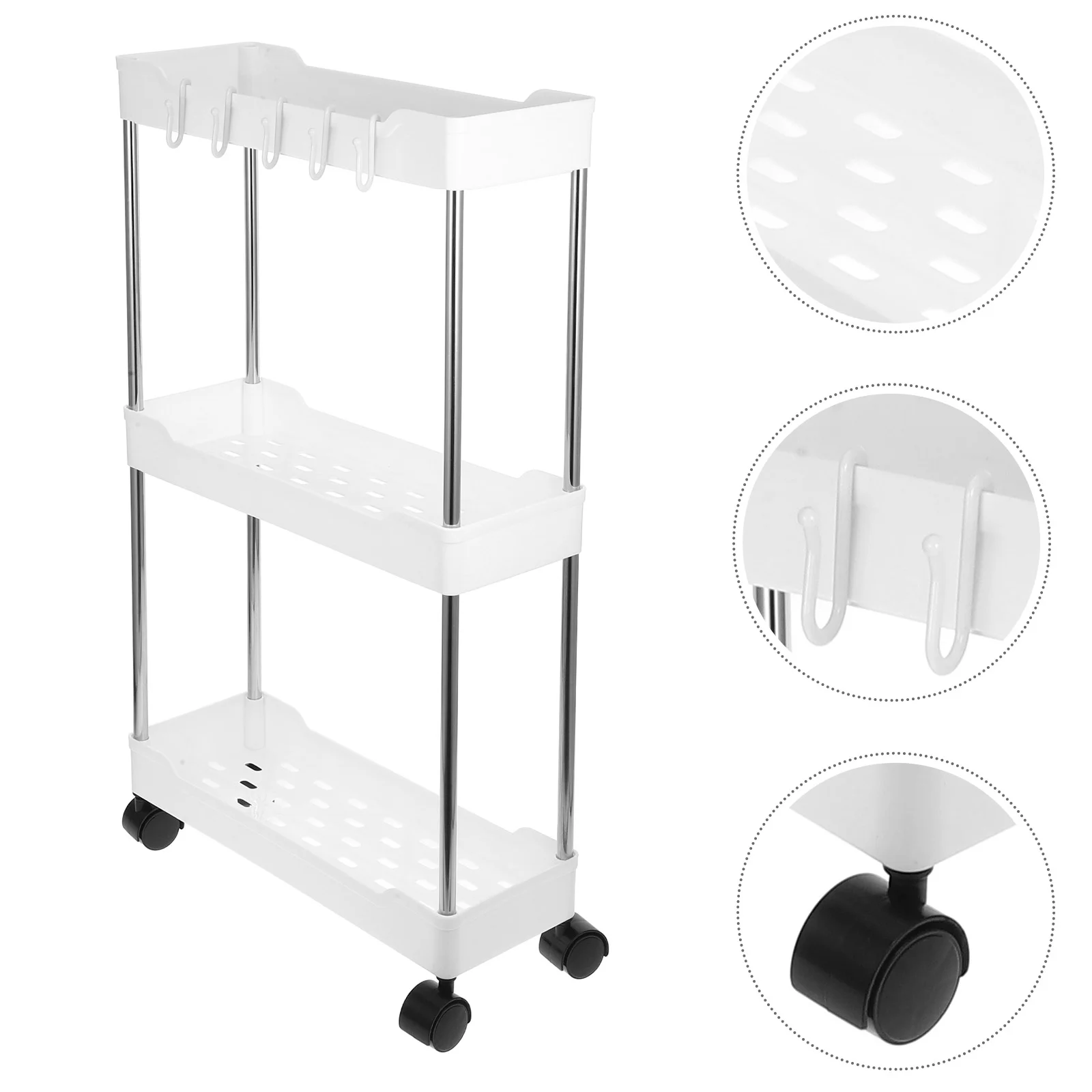 Trolley Rack Storage Shelf Rolling Organizer Cart Kitchen Fall The Ground White Pp