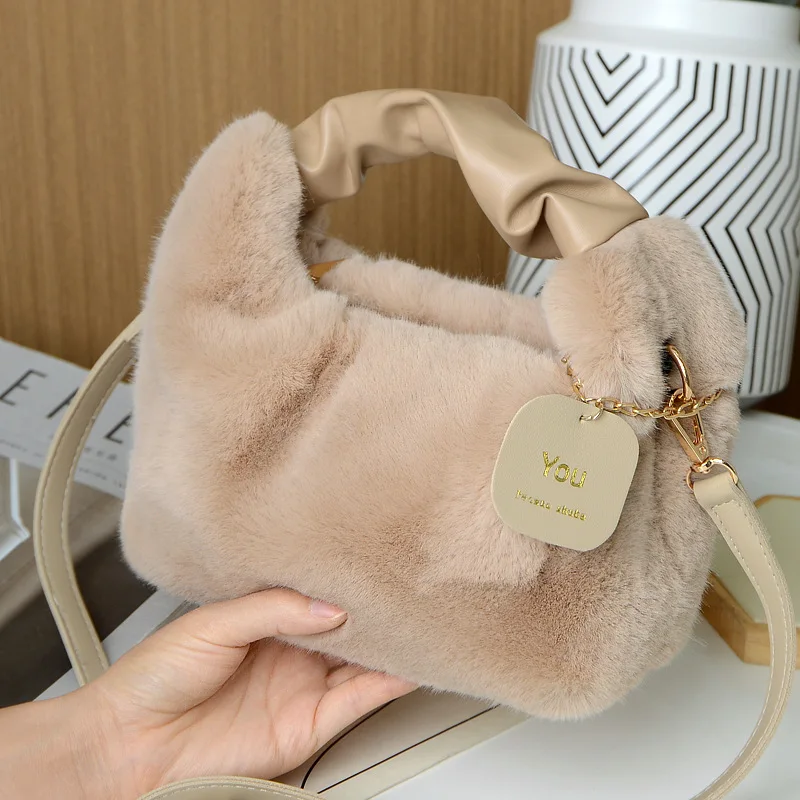 2024 Autumn/Winter New Handheld Plush Premium Rabbit Hair Women's Single Shoulder Crossbody Bag