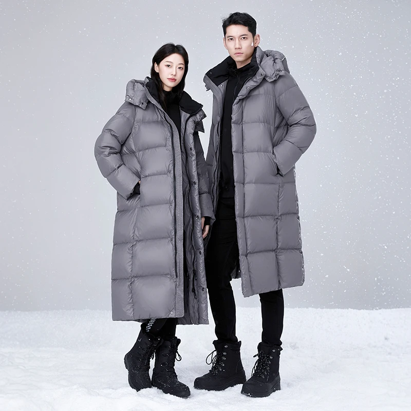 Unisex Leisure Loose Long Down Jacket White Duck Down Fashion Outerwear Men/Women Winter Outdoor Thick Warm Puffer Coat Hooded