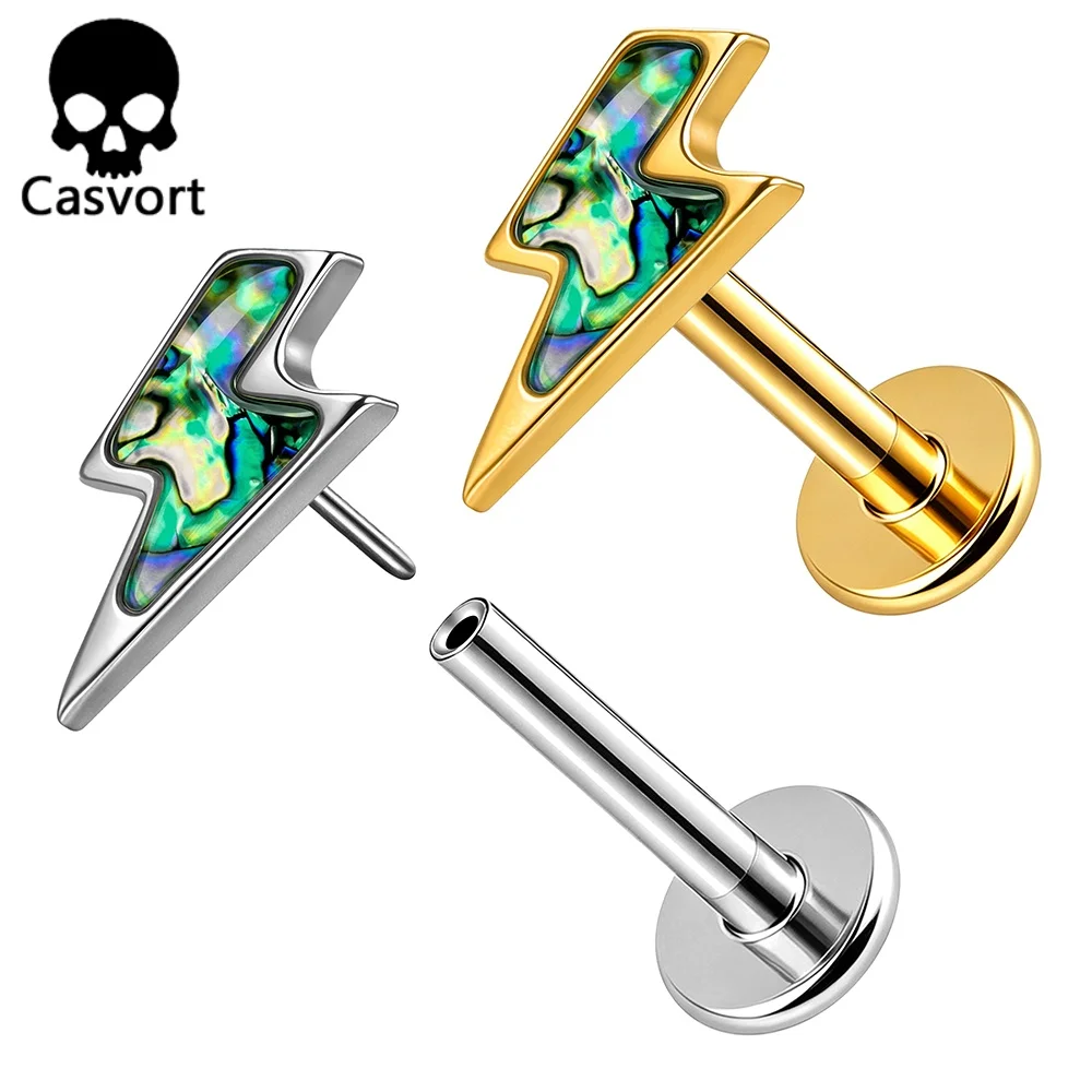 Casvort 1PC ASTM F136 Titanium Flat Back Earring Colorful Shell Flash Push Pin Labret Stud Conch Tragus Piercing Helix Medusa