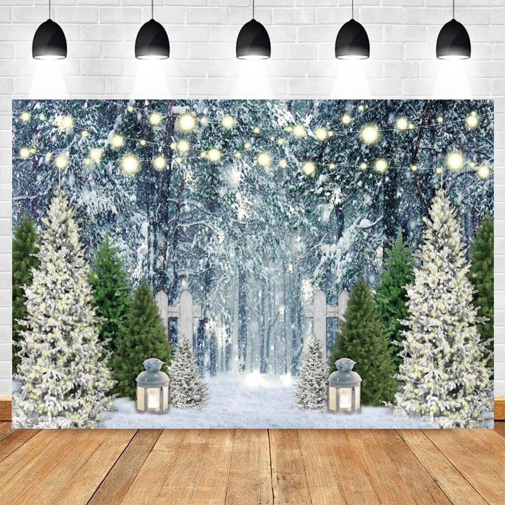 Winter Forest Snow Scene Photography Background Christmas Pine Tree Snowflake Snowman Baby Portrait Backdrop Photo Studio Props