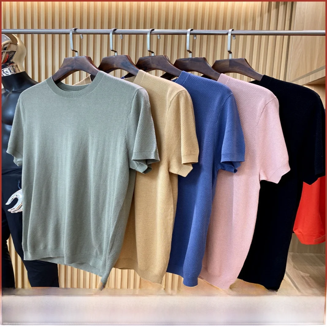 

Летняя высококачественная трикотажная футболка ort Sve, мужская повседневная одежда из шелковой ткани с текстурой сосновой иглы