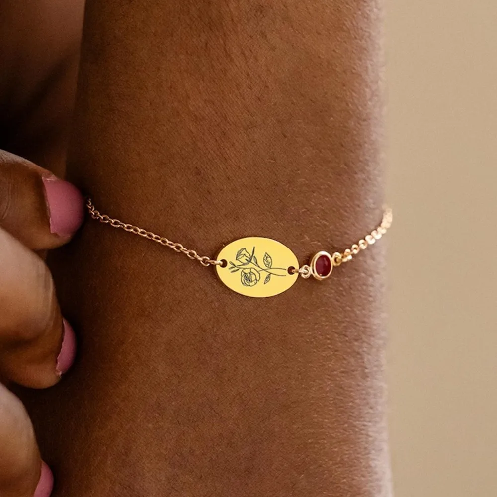 مخصص الولادة زهرة سوار هندسي جولة شخصية الميلاد مجوهرات أساور للنساء عيد الميلاد المعمودية هدية #5