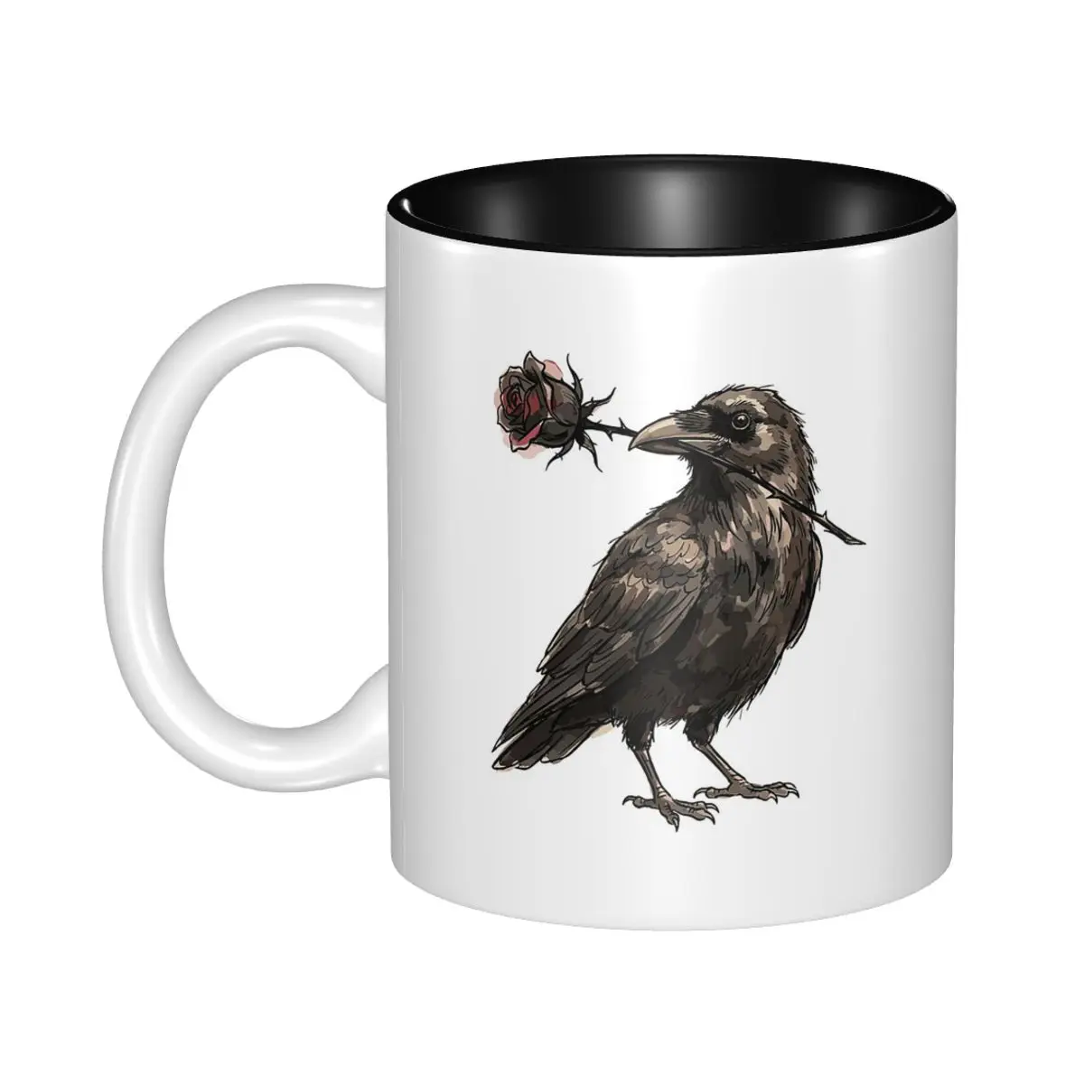Gothic Aesthetic Raven Rose Keeper Mug Funny Ceramic Coffee Cups Tea Mugs Milk Cup Drinkware Gift for Friends