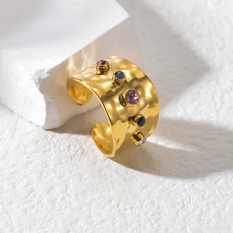 Stainless Steel Gold Plated Wedding Couple Ring Colorful Zircon Ring for Women Vintage Elegant Jewelry Accessories Free Shipping image 2