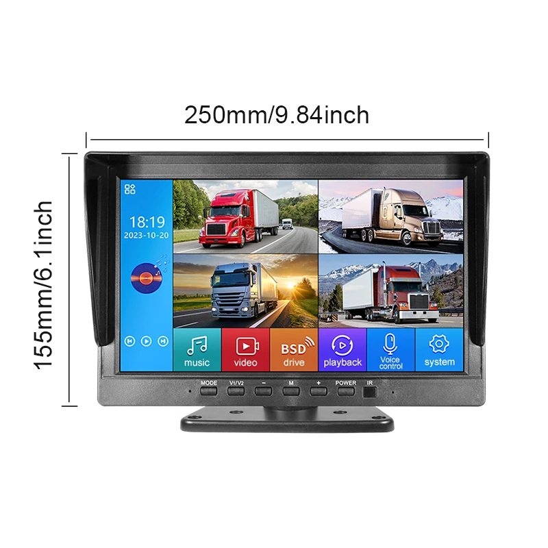 10.1inch Four-way Touch Screen with BSD Blind Spot Warning MP5 Parking Assistance System Security Camera Monitor Kit for Trucks