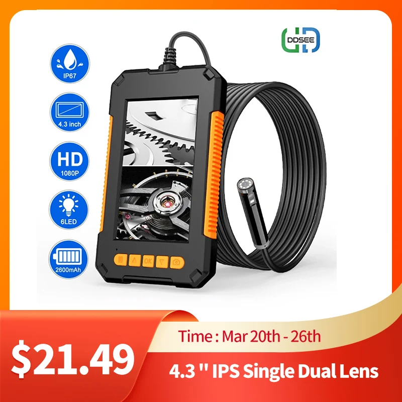 3.9mm Inspection Camera 1080P HD 4.3 inch LCD Endoscope Camera  IP67 Waterproof Snake Camera with 6 LED for Pipe Sewer Drain