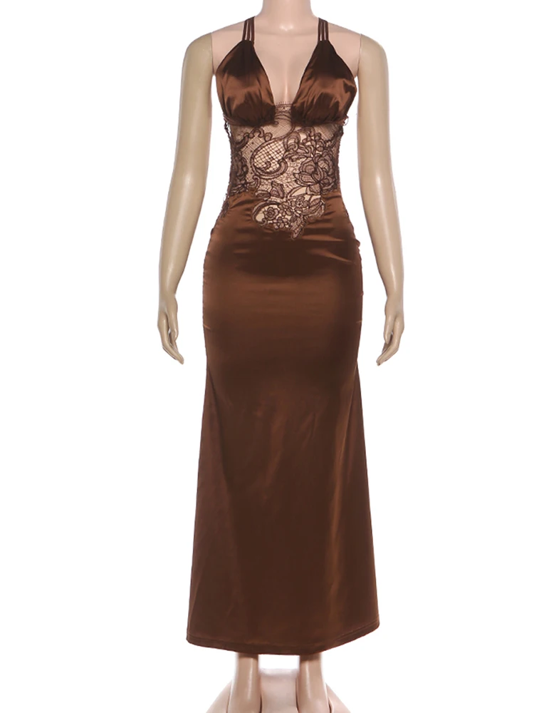 Kliou فستان موضة مثير امرأة منخفضة الرقبة عبر ضمادة عارية الذراعين أكمام الدانتيل المرقعة مساء حفلة موسيقية أنيقة Bodycon