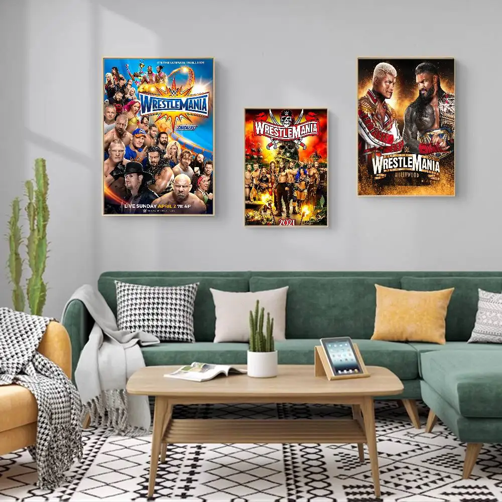 WWE WrestleMania Whitepaper ملصق يتوهم الجدار ملصق لغرفة المعيشة زخارف للحانات ملصقات جدار الفن