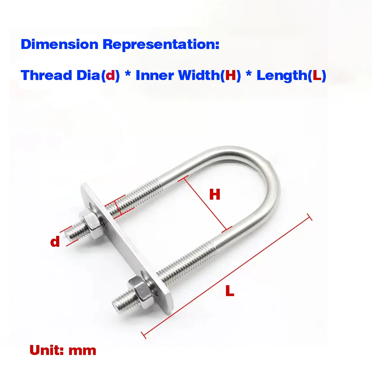 Extended U-shaped Screw 304 Stainless Steel U Bolt Pipe Clamp With Baffle Square Hoop Anticorrosion Pipe Mount Fastener