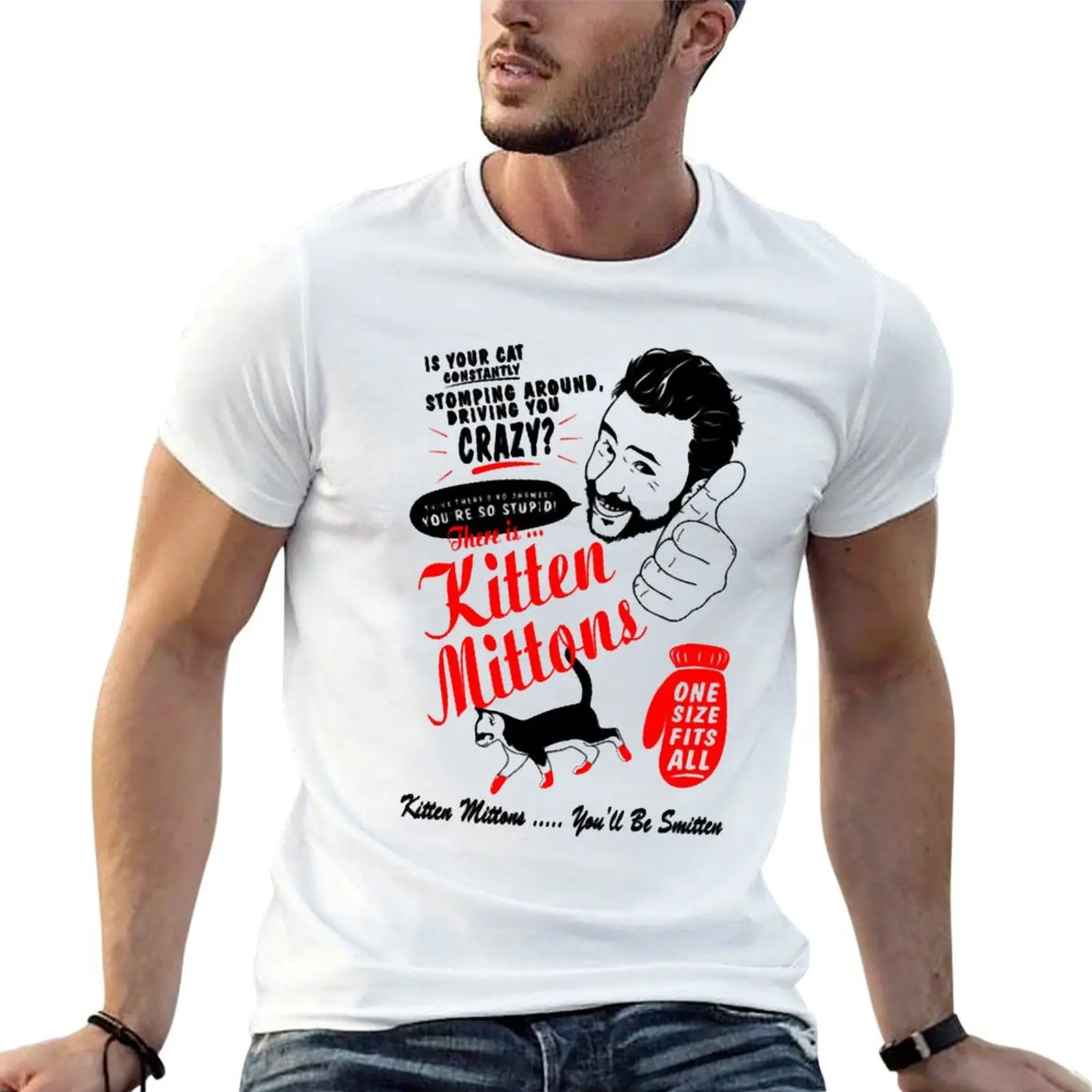 

All shirt Kitten man for T-Shirt Size t One white pack Fits man shirts Mittons t casual