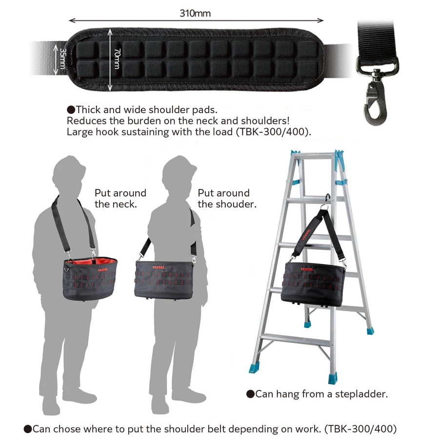 Wiadro narzędziowe VESSEL z wodoodpornym dnem Przenośna torba narzędziowa Składane, wytrzymałe wiadro z paskiem na ramię TBK-200/300/400