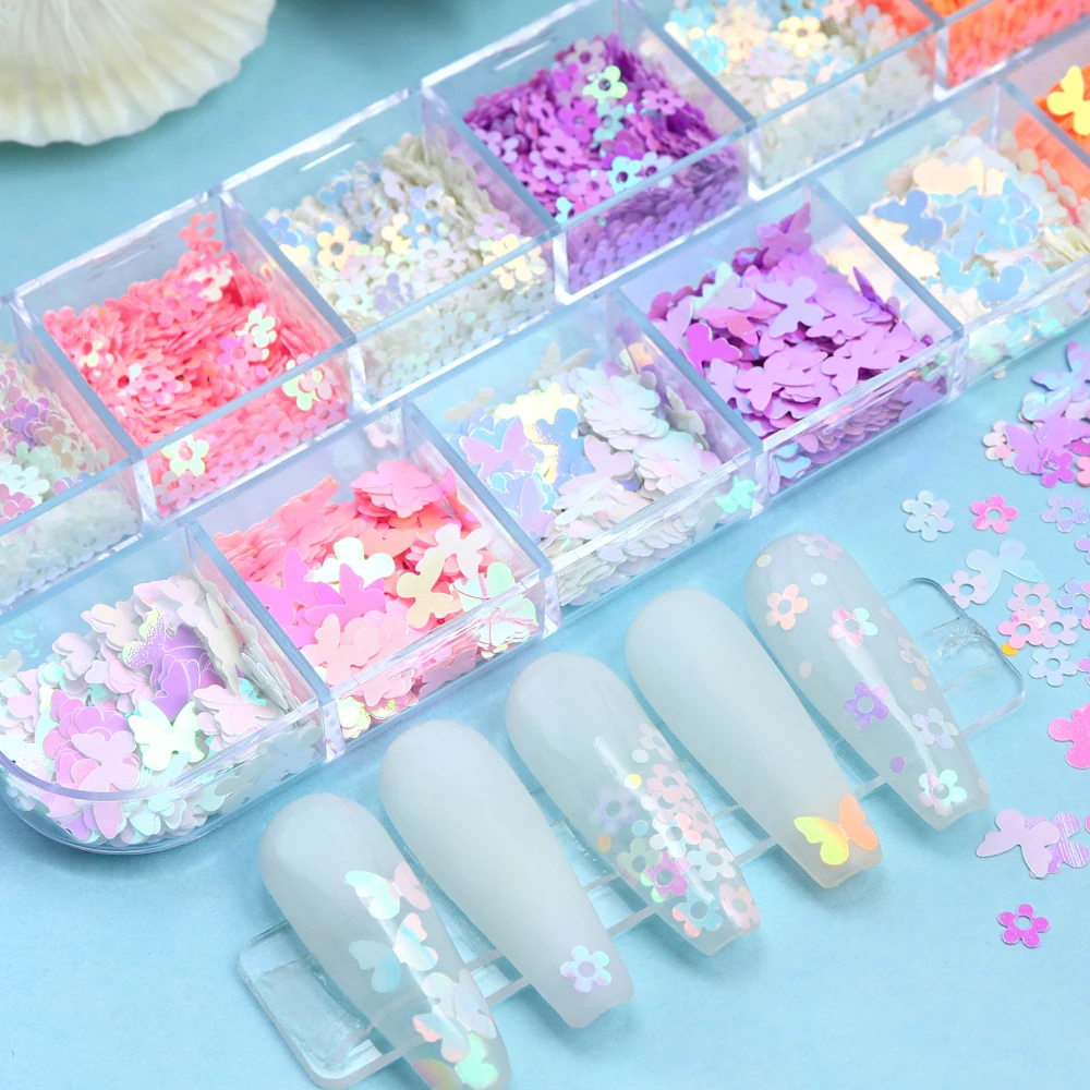 Shiny Mermaid Sequins Nail Art Glitter Flakes Butterfly Flowers Gel Polish Manicure Decoration Accessories DIY Resin Fillings