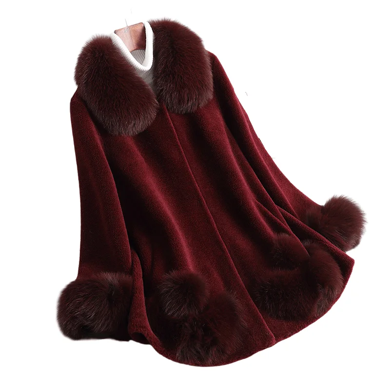 

PUDI Women Luxury Real Fox Fur Coat Jacket Winter Female Girl Wool Poncho Parka Shawl CT1125