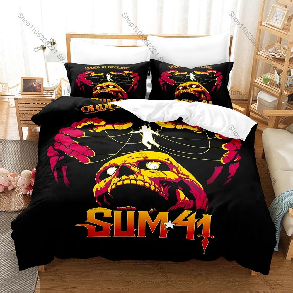 Sum41 3PCS Bedding Set, Duvet Cover + 2 Pillowcases, Canadian Pop Punk Band Print Soft Microfiber for Fans