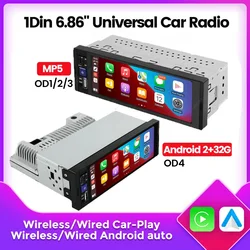 6.86'' 1Din MP5 Wired / Wireless Carplay Android Auto Car Radio Multimedia Player for Bluetooth Mirror Link Car Audio FM Stereo