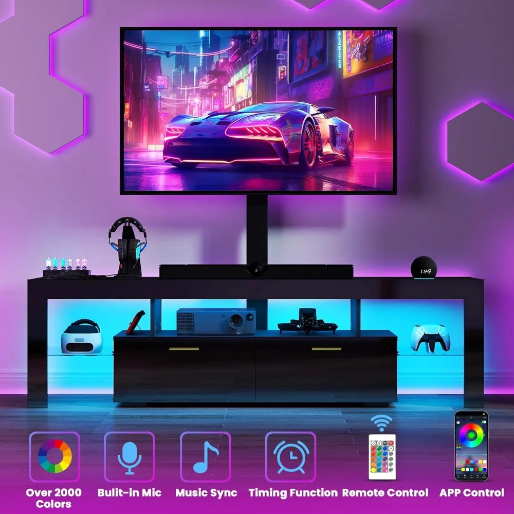 "حامل تلفزيون LED مقاس 75 بوصة مع مخرج طاقة مدمج وأدراج تخزين - مركز ترفيه حديث لغرفة المعيشة"