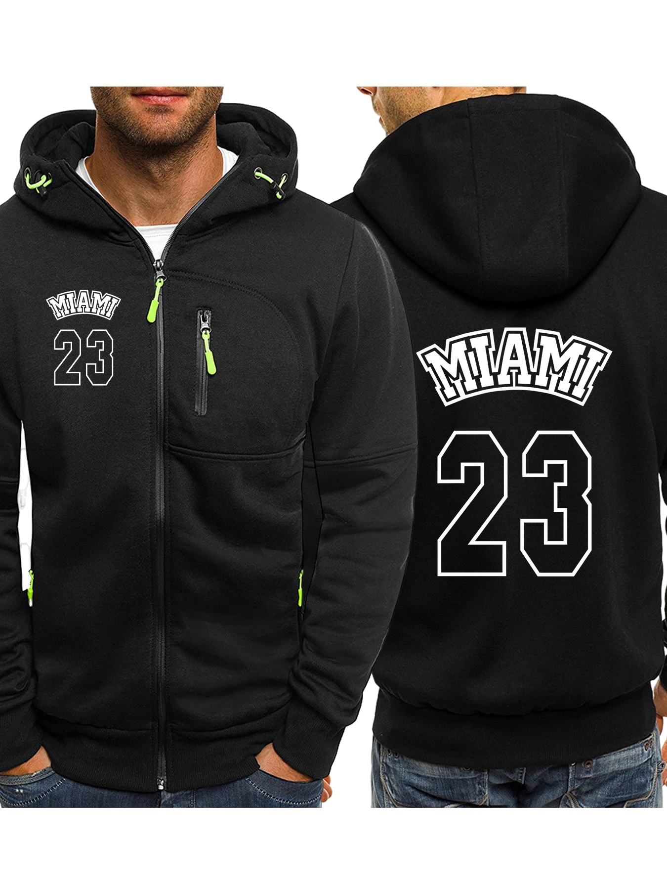 

Miami Number 23 Print Zipper Hoody Man Casual Oversized Hooded Street Fleece Hoodies Autumn Comfortable Pullovers Unisex