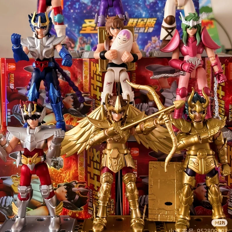 

Original Saint Seiya Animation Peripheral Blind Box Toys Galaxy Version Gold Cloth Aiolos Shura Ikki Shun Movable Model Gifts
