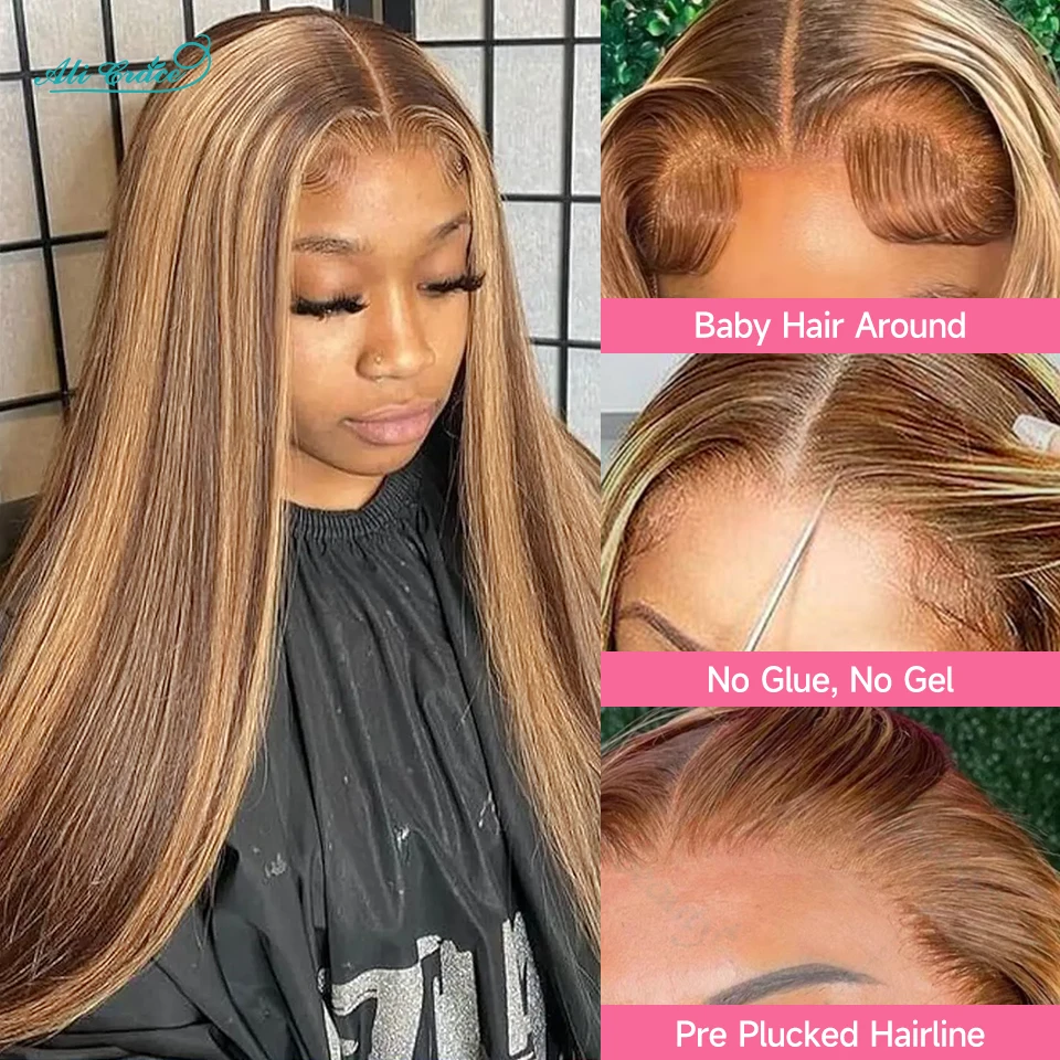 Ali Grace Glueless Wig Straight Hair Pre-cut 5x6 Lace Human Hair Wigs Highlight 4/27 Color Pre Plucked Straight Hair Wigs