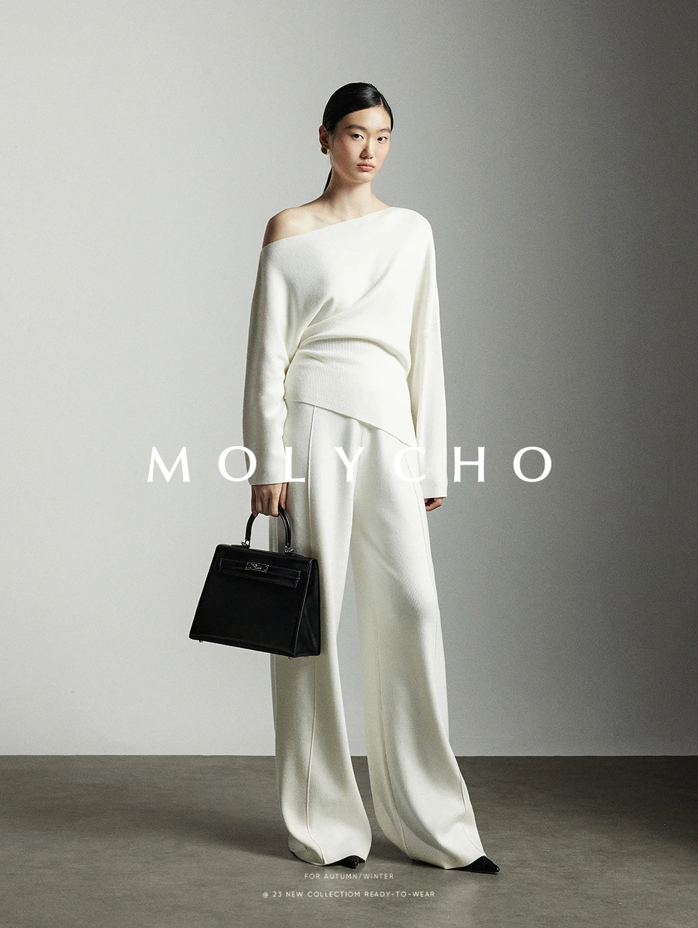 2026 Wool Elastic Waist Knitted Wide-Leg Pants for Women Winter High-Waisted Straight Loose Floor-Length Casual Pants