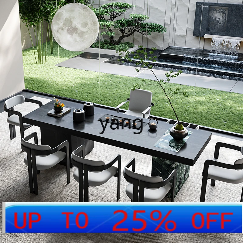 

Ltt solid wood tea table and chair combination light luxury modern simple large apartment minimalist tea table