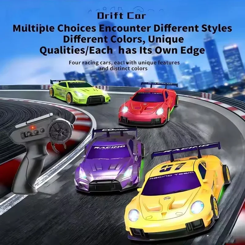 Q228 1/24 2.4G 4WD RC Drift Car with LED Light Remote Control Racing Car Vehicle Replaceable Tire Competition Race Car Toy Gift