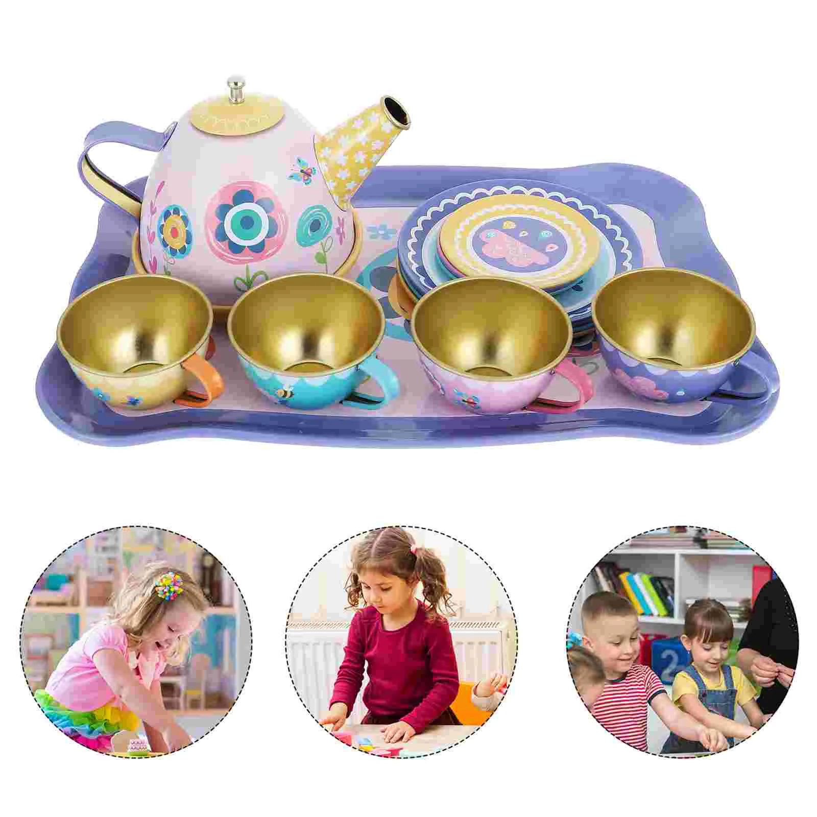 

Afternoon Tea Toys for Little Girls Kidcraft Playset Garden Pretend Time Metal Teapot Dishes Child