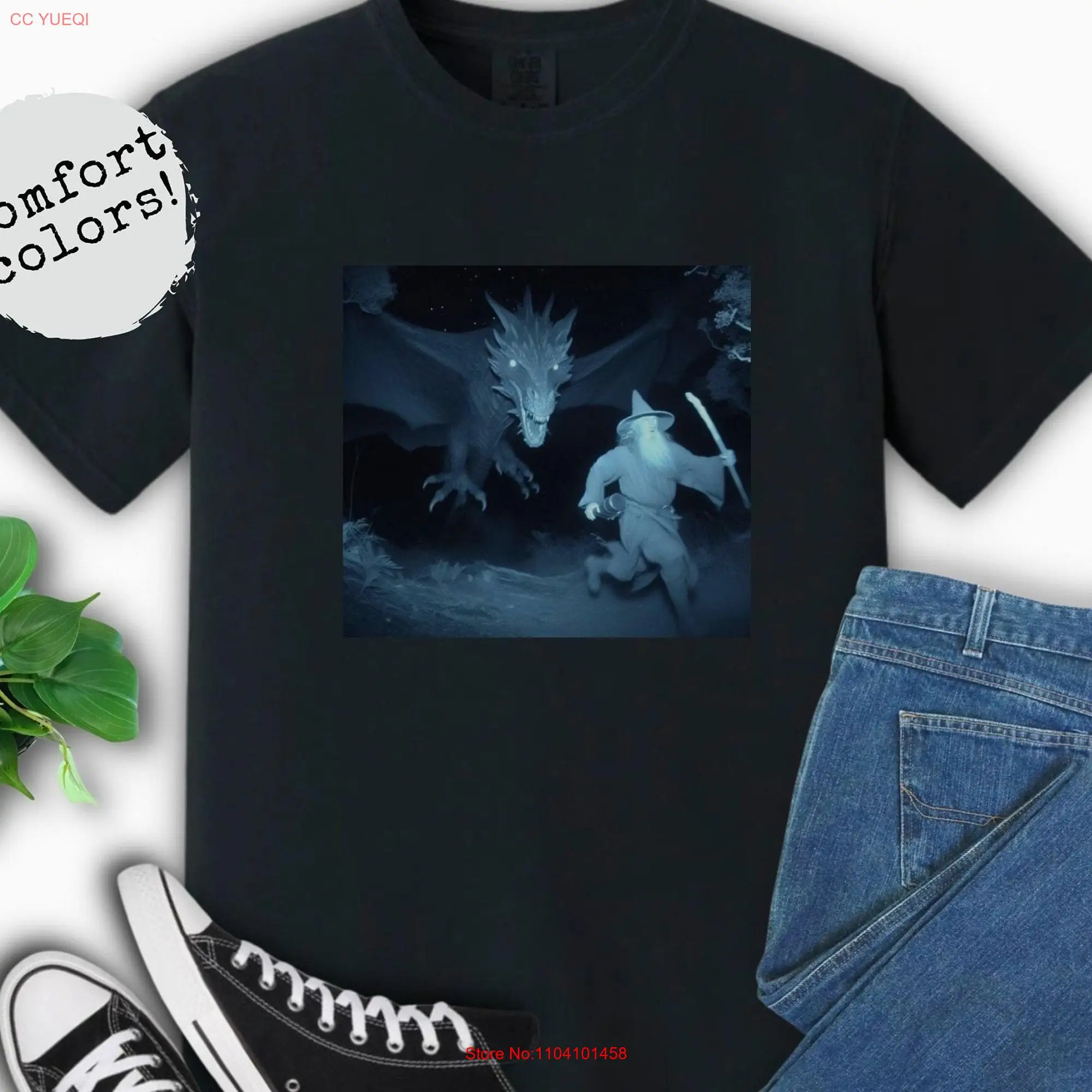 Wizard Running from Dragon T Shirt Gray Christmas Birthday Middle Earth Tolkien Book Vintage Trail Cam Comfort Colors