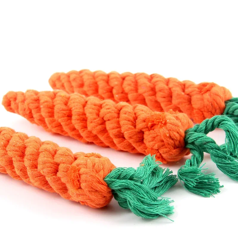 Dog Chew Toys Carrot Knot Rope  Cotton Rope Dumbbell Puppy Cleaning Teeth Chew Toy Durable Braided Bite Resistant Pet Supplies