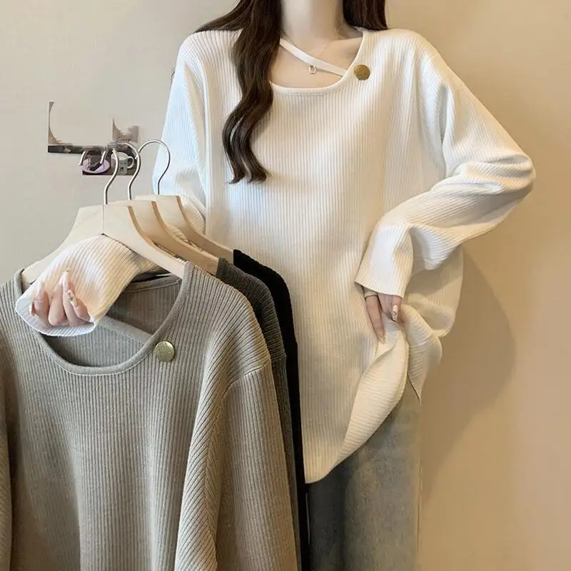 

Горячий базовый слой больших размеров, осенняя внутренняя одежда с длинными рукавами, свободная мода для отдыха, универсальный базовый слой, допамин, новый стиль, оптовая продажа