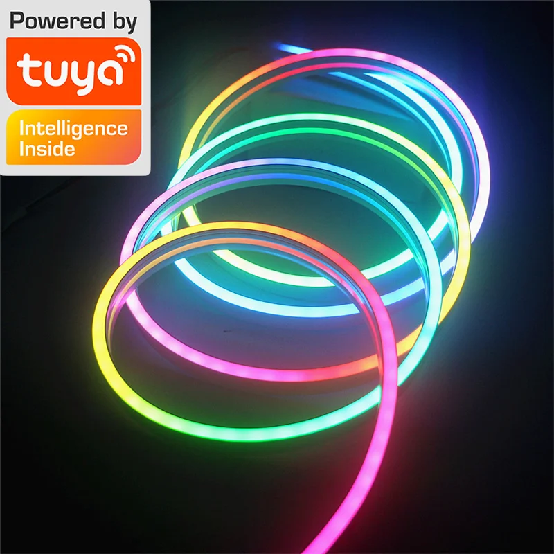 TUYA RGBIC Neon LED Strip 5m/16.4ft 5V elastyczny pasek taśma LED adresowalny Neon sznur oświetleniowy USB senny kolor neonowy pasek do domu