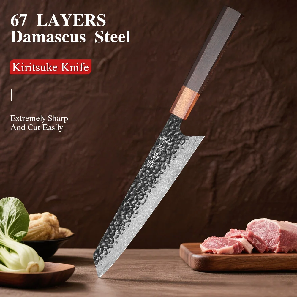 

8-inch Japanese Kiritsuke Bunka Knife Damascus Steel Hand Forged Professional Chef Knives Kitchen Sharp Cleaver Cooking Tools