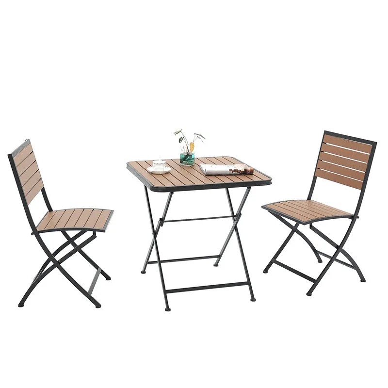 

Modern simple outdoor plastic wood tables and chairs, courtyard terrace leisure small square table, outdoor foldable