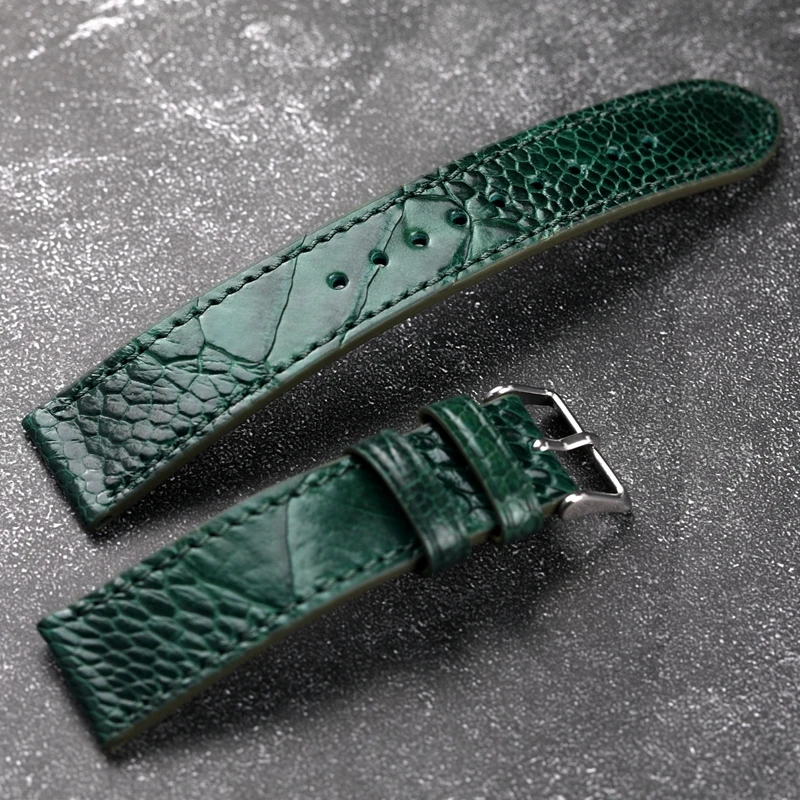 Handmade Ostrich Foot Leather Watchband Blue Green 18 19 20 21 22MM Soft Vintage Style Bracelet Men