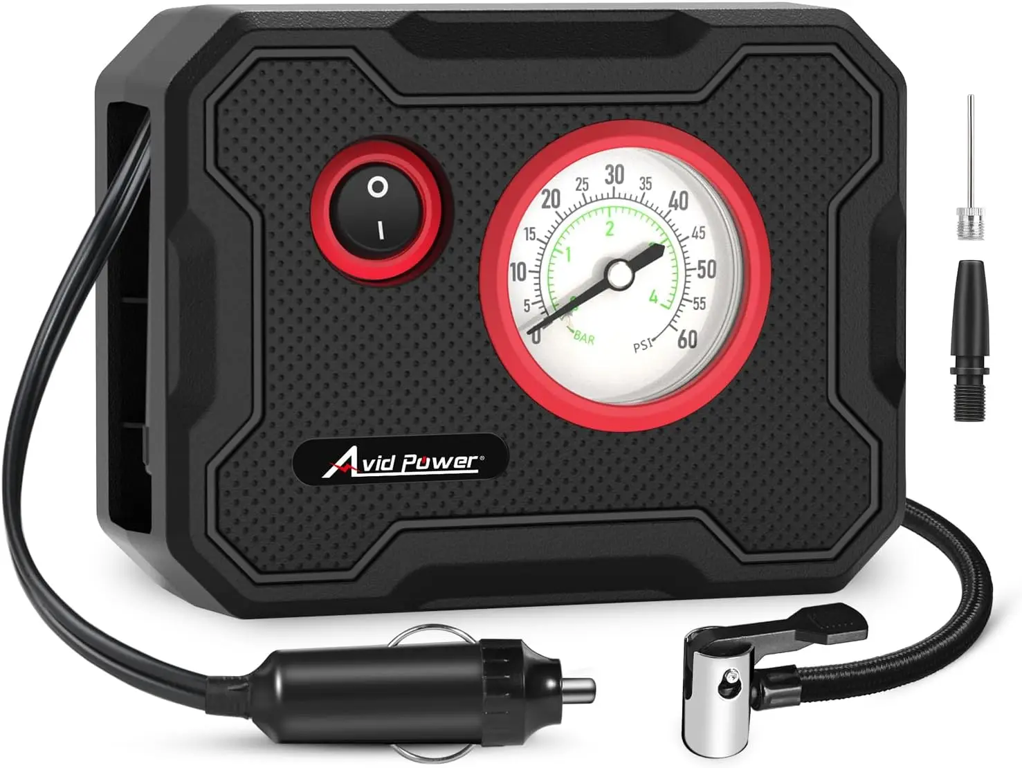

12V Portable Tire Inflator Air Pump with Gauge & LED Light, for Car, Bike, Motorcycle - Red