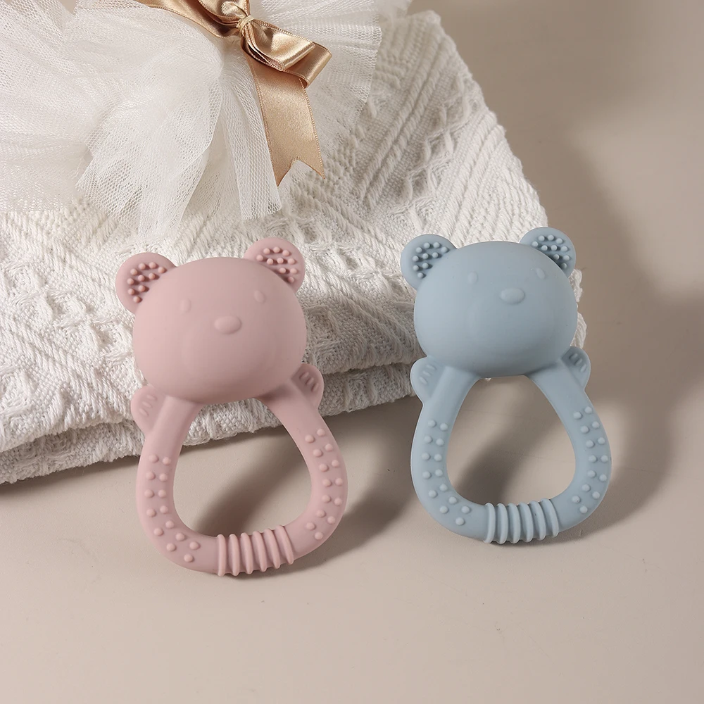 Mordedor de silicona con sonajero para bebé, oso bonito, juguete de 0-1 año, gran oferta
