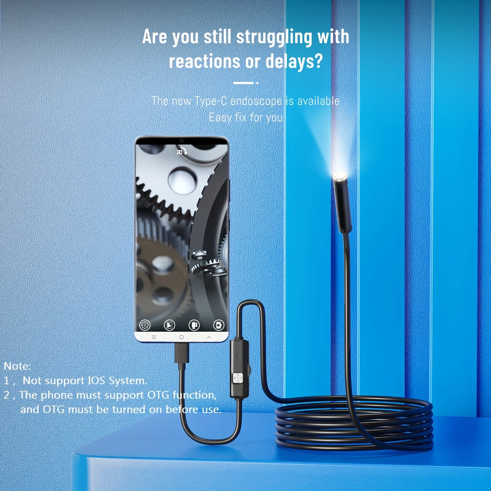 7.0MM TYPE-C Endoscope Camera IP67 Waterproof 6 LEDs Adjustable USB Android Flexible Inspection Borescope Cameras for Phone PC