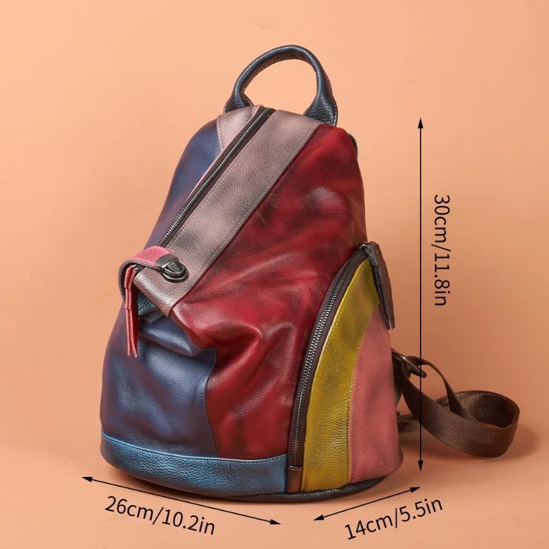 Vintage Elegant Work Backpack for Women Handcrafted Burnished Top Grain Leather Genuine Leather Adjustable Straps Luxury