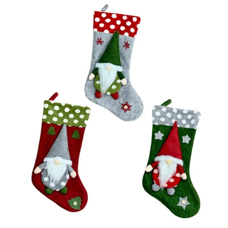 

18" Large Faceless Gnomes Old Man Xmas Stocking Decor,Christmas Party Fireplace Family Hanging Stocking Decoration Kids Gift Bag