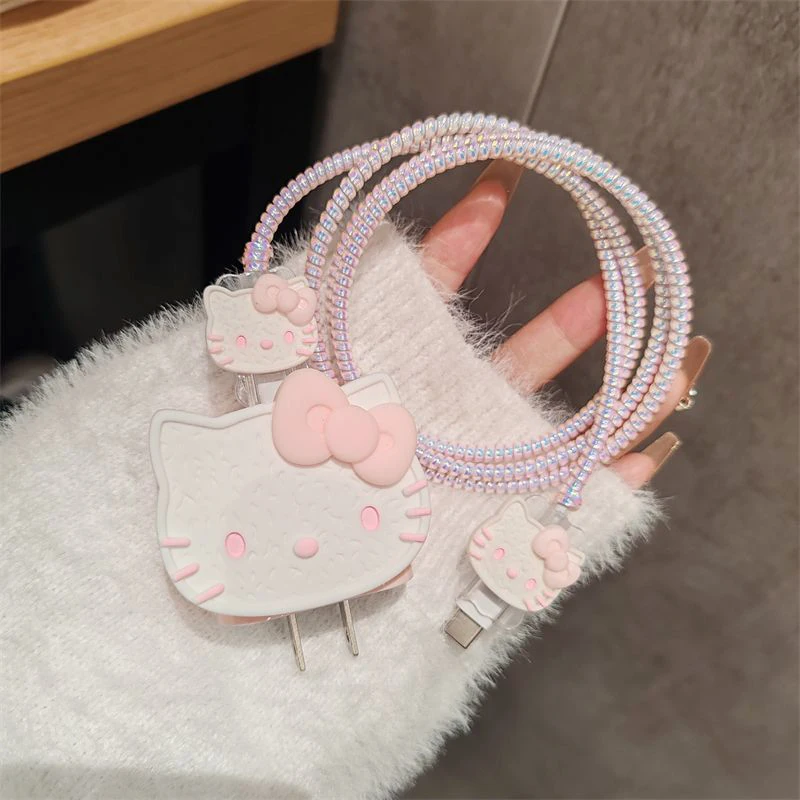 Sanrios Hellokittys Kuromi 3D Cartoon Charging Cable Protector Saver Cover for Iphone Cute Charger Cable Cord Charging Accessory