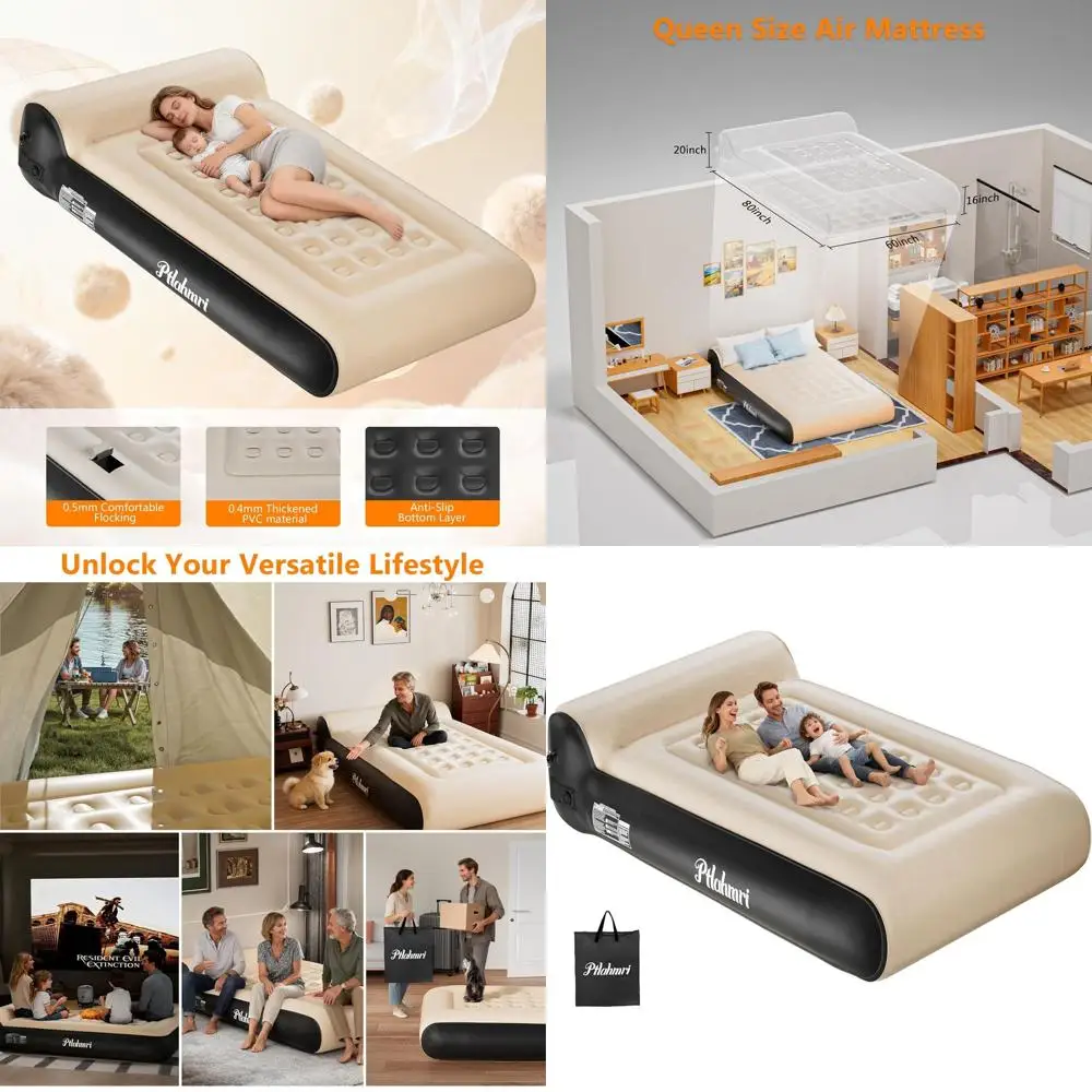 

Быстронадувной надувной матрас High Queen 16 со встроенным насосом для кемпинга, удобная флокированная надувная кровать для гостей и домашнего использования