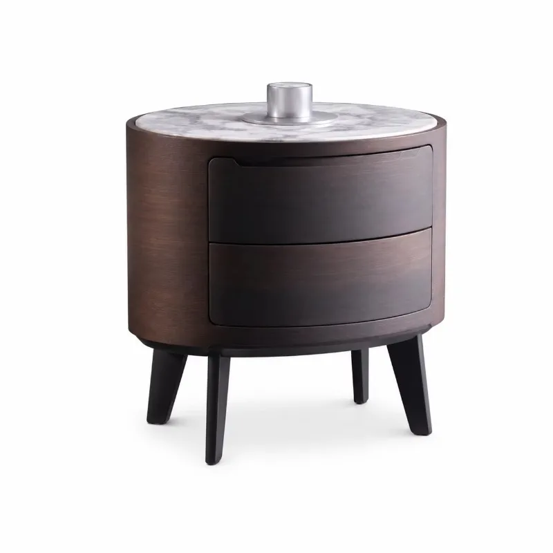 Modern wood leather wrapped leather bedside table with two drawers, with organized storage space, modern style bedside table