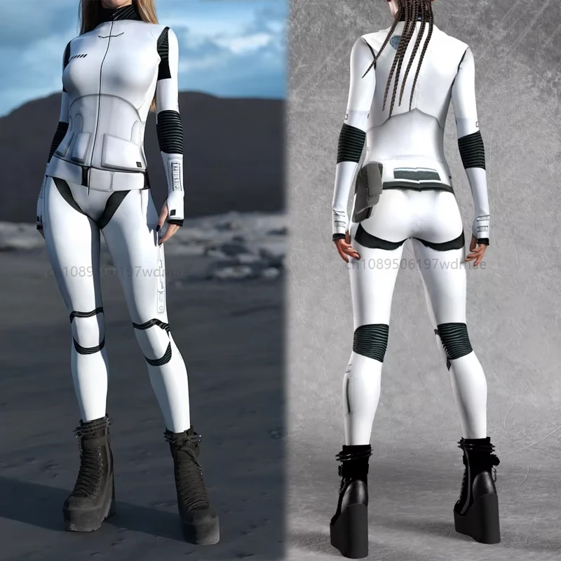 

Unisex Robot Future White Armor Cosplay Bodysuit Adult Role Play Team Punk Costume Party Performance Stage Show Leotard Carnival