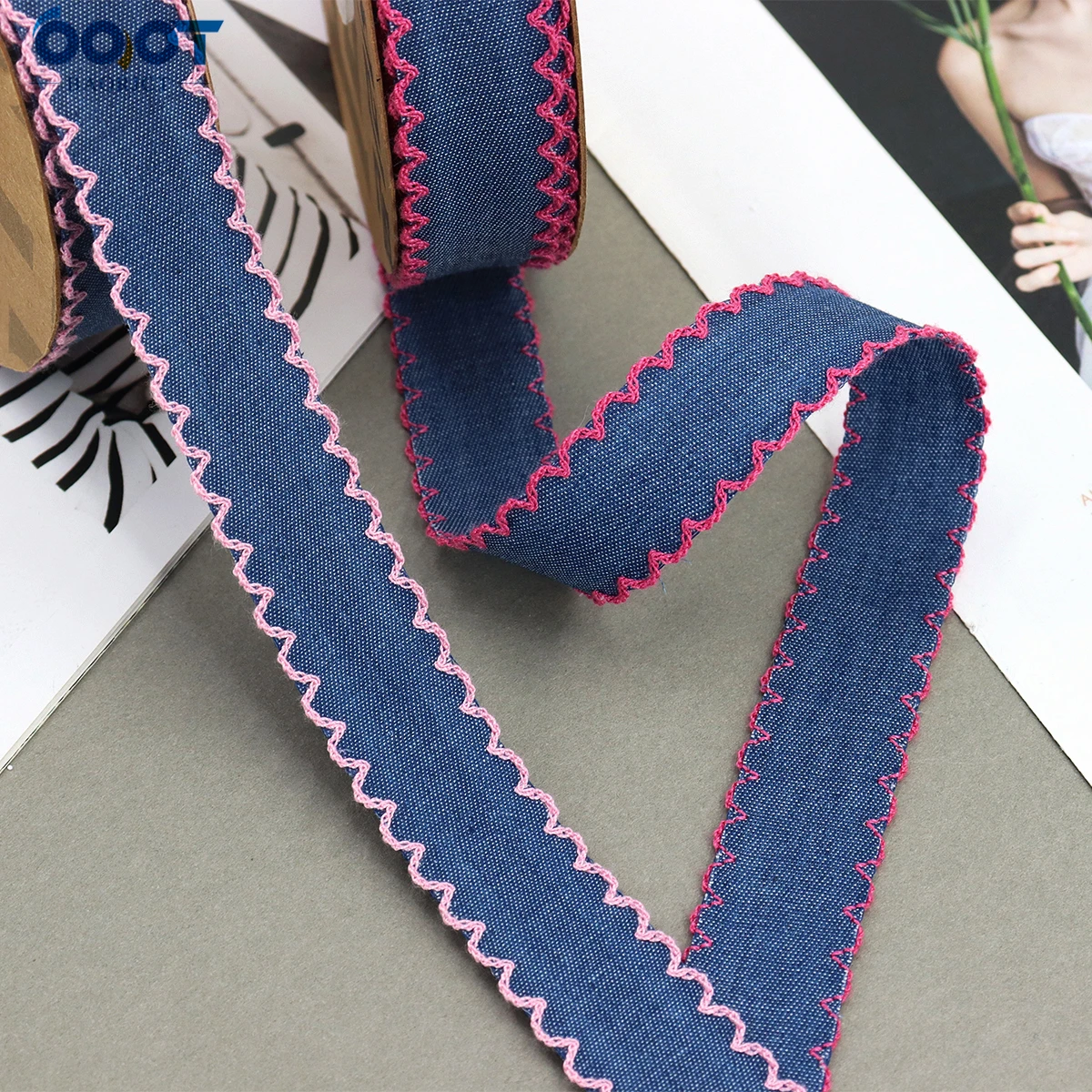 Lace Double Sided Denim Printed Solid Color Ribbons,25MM 2Yards 23629-2 Bow Cap Handmade DIY Party Gift Packaging Materials