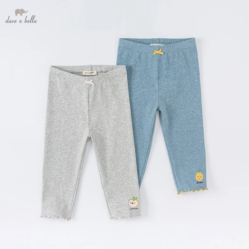 

DK2221666 dave bella summer 5Y-13Y kids girls fashion bow solid pockets pants children boutique casual calf-length pants