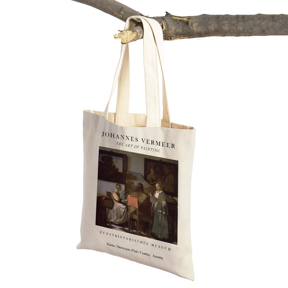 Johannes Vermeer Exhibition Rembrandt Double Print Lady Shopping Bags Nordic Shopper Bag Canvas Tote Women Supermarket Handbag