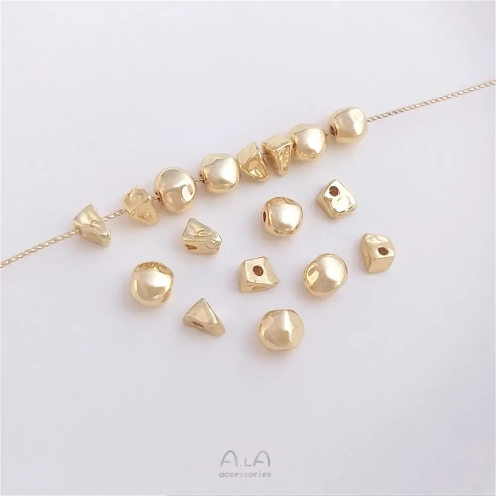 14K gold coated irregular triangular small broken gold beads irregular round loose beads diy bracelet jewelry material